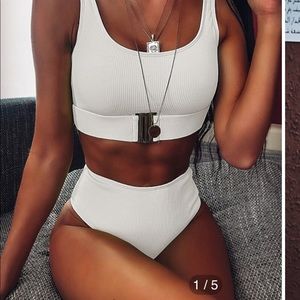 White high waisted clip front bikini